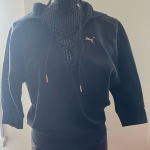 Puma Black Dolman Sleeve Lace up Hooded Sweatshirt Size XS
